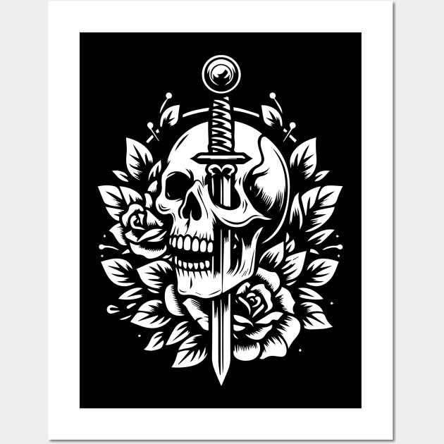 skull with sword Wall Art by lkn